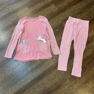Mini Boden Pink Striped Tunic Set with Animal Pockets
